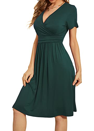 Image of WEACZZY Women's Summer Short Sleeve Casual Dresses V-Neck Floral Party Dress with Pockets