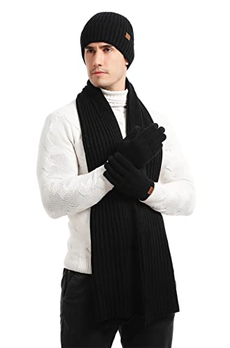 Winter Beanie Hat Scarf Touch Screen Driving Gloves for Men Women Ribbed Knit 3 in 1 Set2