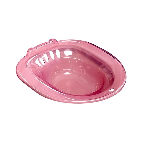 Generic Elderly Toilet Seat Basin Women Sitz Bath with Drain Holes Wide Seating Area 39cmx36cmx12cm Portable for Standard Toilets and Commode Chair, Pink