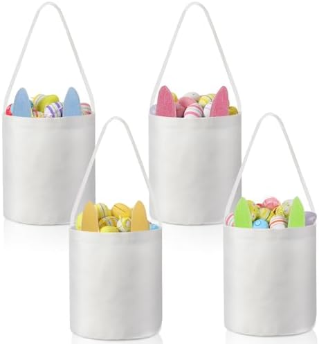 Tioncy 12 Pcs DIY Easter Bunny Baskets Sublimation Blank Rabbit Ear Bags Burlap 