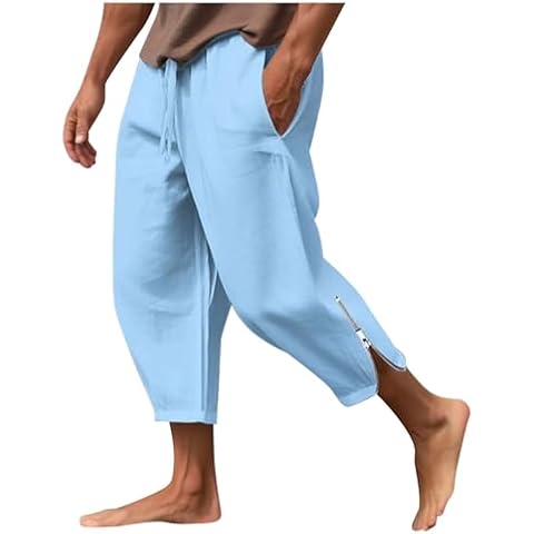 YWASYA mens gifts,men's pants,mens sweatpants,Mens Harem Capri Pants Casual Cotton 3/4 Shorts Elastic Waist Summer Beach Hippie Yoga Trousers Cover