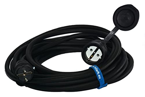 Hilark Cable alargador de 3 núcleos de 2,5 mm², IP44 con Enchufe Schuko, Cable de extensión H05VV-F 3G2,5 mm2 (3x2,5), Enchufe Schuko con Tapa Protectora, Cable eléctrico PVC (50 Metros, Negro)