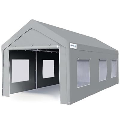 Quictent 10x20 ft Heavy Duty Carport with Roll-up Ventilated Window, Anti-Snow Garage Canopy for RV/Boat/Truck Shelter with 4 Reinforced Steel Cables-Gray