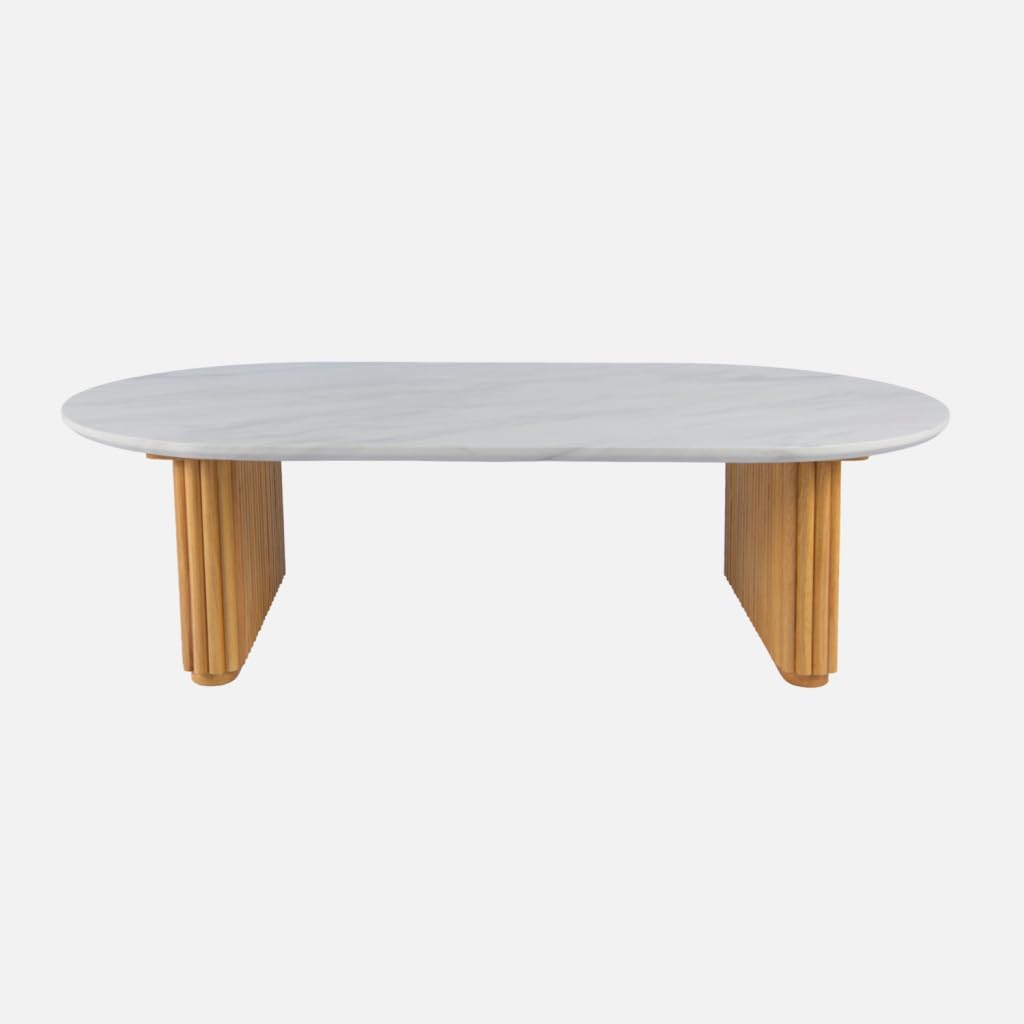 sweeek - Table basse ovale en bois d'hévéa avec effet pierre naturelle - 122 x 65 x 35 cm