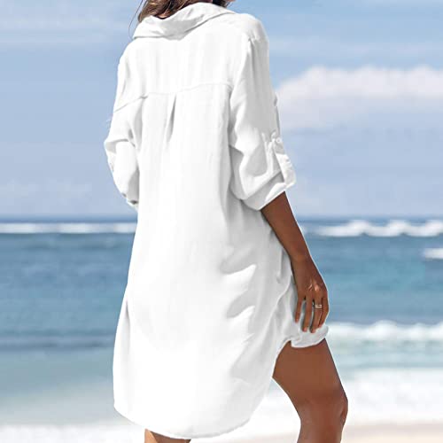 Saída de praia feminina de manga comprida com botões e camisa floral casual, P-498 Branco, GG