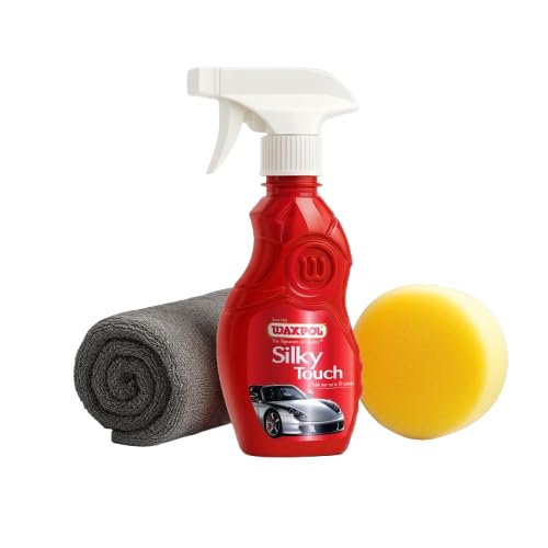 Waxpol Silky Touch Spray Polish kit for Car & Bike with Applicator Sponge & Microfiber Cloth Instant Shine, Hydrophobic Coating, UV Protection, High Gloss Finish,Quick 10-Min Application 300 ml