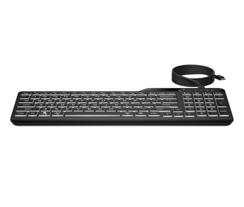 HP Clavier Filaire rétroéclairé 400 | Touches Lumineuses à Del Blanc Chaud avec 3 Niveaux de luminosité | Design Fin et Portable | 12 Touches...