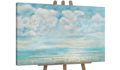 YS-Art Pintura hecha a mano Frescor veraniego Pintado en acrílico en colores azul y blanco motivo veraniego marino Decoración 120x80 cm