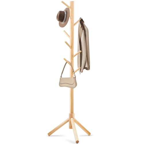 WANGMUXIA Coat Rack, Freestanding Coat Rack with 8 Hooks and 3 Adjustable Size Tree Coat Racks for Bedroom, Hallway, Entrance, Office, for Hats, Coats, Scarves, Handbags by WANGMUXIA - Used condition - US$16.91
