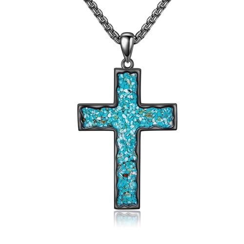 Collier croix noire style urbain en argent et turquoise pour homme