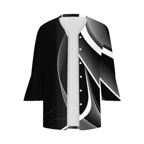 Cardigãs femininos leves com frente aberta, manga 3/4, estampada, quimono, ilhós, camisas de verão c