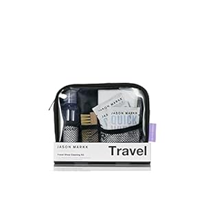 Jason Markk Travel Shoe Cleaning Kit – 2oz Premium Shoe Cleaner, Mini Brush, 9 x 9 Microfiber Towel, Quick Wipes – Effectively Cleans and Conditions Sneakers – Ripstop Nylon Case, Clear Front Window