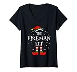 donna the fireman elf christmas family matching group xmas funny maglietta con collo a v