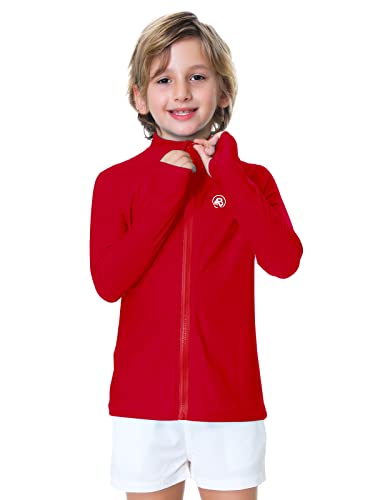 Image of AOBUTE Unisex Kids Zipper Rash Guard Boys UPF 50+ UV Protection Sun Shirt with Thumb Hole 3-12 Years