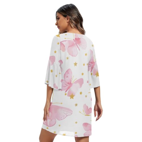 Robe de soirée à manches 3/4 longue imprimée papillon chic