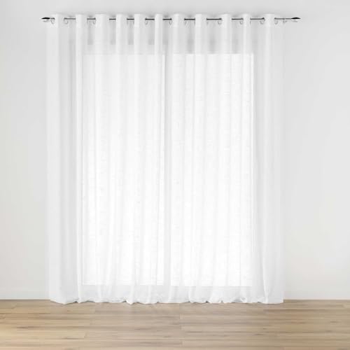 Douceur d'Intérieur, Voilage XXL à Oeillets Grande Largeur (240 x 400 cm) Haltona Blanc, Effet Lin Tissé
