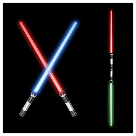 OPASDH Laser Sword, Telescopic Extendable and Collapsable Light Up Saber, 2-in-1 LED 7 Colors FX Dual Saber with Sound (Motion Sensitive) for Galaxy War Fighters Stocking Idea, Xmas Gift (2 Pack)