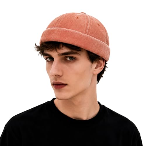Image of Classic Vintage Style Solid Color Sailor brimless Skull hat Casual Washed Cotton Rolled Cuff Harbour Hat