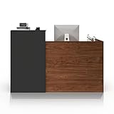 YTElantivo 63″ L-Shaped Reception Desk with Counter – Modern Office Front Desk for Salon, Clinic & Retail, Spacious Workstation, Easy Assembly, Black-Brown Receptionist Desk