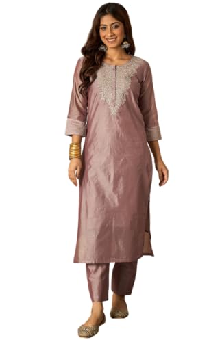 Image of Women's Silk Blend Solid Regular Kurta Set