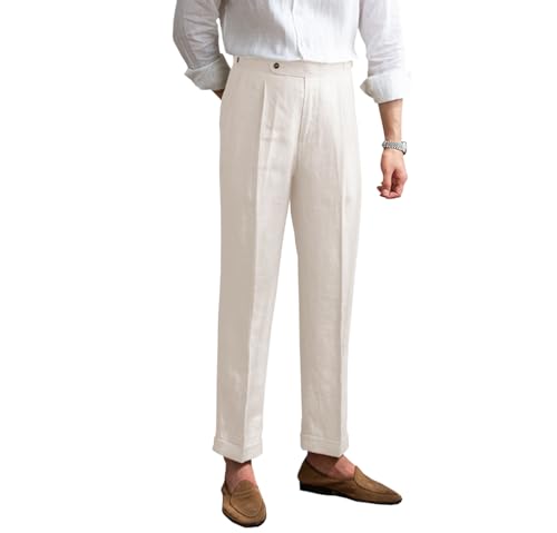 Men's Linen Pants Vintage Lightweight Premium Dress Pants for Men Spring Summer（Beige30W30L）