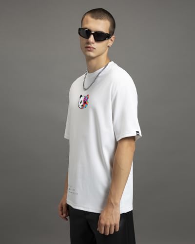 Image of Bewakoof Men's Graphic Printed 100% Cotton T-Shirt - Oversized Fit, Round Neck, Half Sleeves