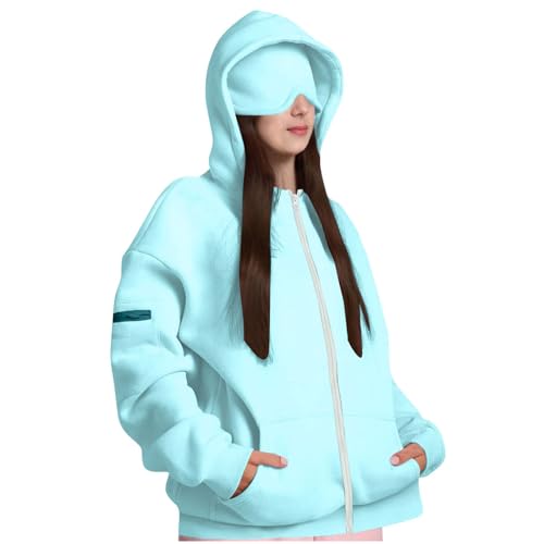 Girls Hoodies with Built in Eye Mask Fleece Lined Oversized Zip Up Sweatshrits Comfy Casual Jackets with Pockets3