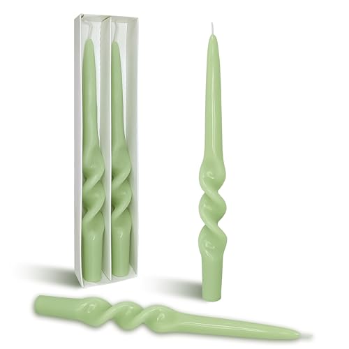 Image of Twisted Taper Candle Smokeless Green Spiral Candlesticks 9.5 Inch Unscented Handmade Dinner Candles Set for Holiday Party Seasons Home Decoration 2 Pcs