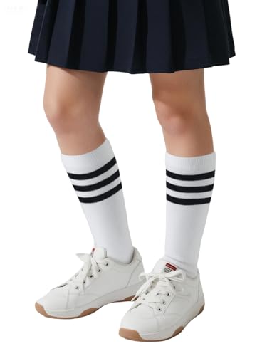 Image of COTTON DAY Kids Girls Unisex Knee High School Dress Socks Seamless Toe 3 Pack Black White Gray Navy Blue