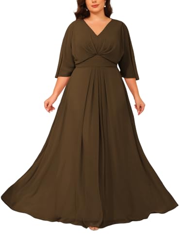 Chiffon Mother of The Bride Dresses 2025 3/4 Sleeves Formal Dress V Neck Ruched Evening Dress with Pockets