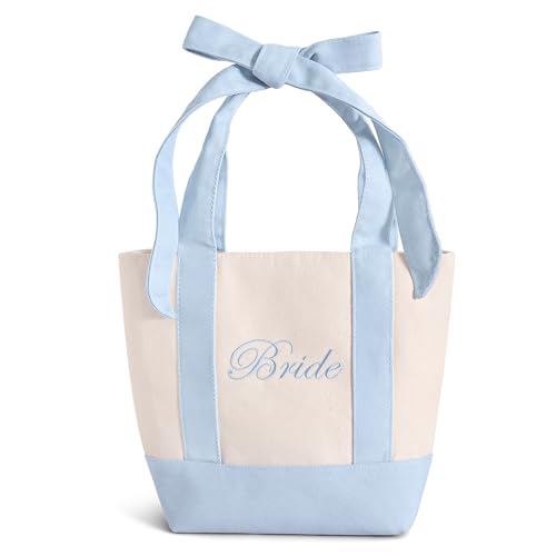 Chug Buddy Bride Tote Bag with Bow | Embroidered Canvas Mini Tote | Bachelorette Gift for Bride to Be Bridal Shower Engagement Gift Wedding Accessory