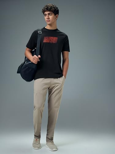 Image of TECHNOSPORT Men's Typography Printed T-Shirt COTFLEX Quick Dry Slim Fit Round Neck Sports Tee for Gym Running Casual Wear UPF50+ Anti Odour