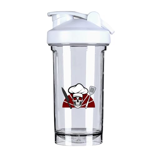 Skull Knife Chef Hat 1 18 Ounce Shaker Cup,Fashion Theme Pattern Shaker Bottle Leak-proof Workout Shake Bottles 500ML/18 oz Perfect for Pre Workout