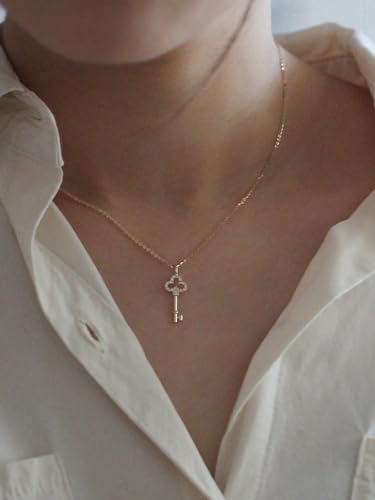 S925 Sterling Silver Plated 14K Necklace Antique Feeling Small Diamond Key Pendant Light Luxury Vintage Pendant4