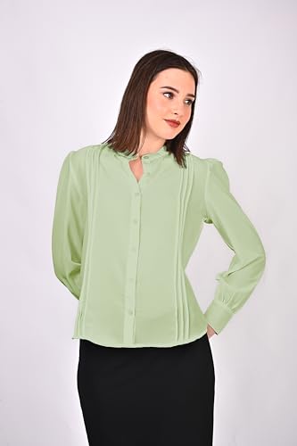 Image of Women's Regular Fit Solid Pleated Cotton Blend Shirts