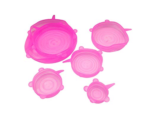 Silicone Stretch Lids Huggers Wrap Covers for Food, 6 Pcs Reusable Durable and Expandable Lids, Keep Food, Fruit, milk, coffee Fresh (Pink)