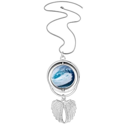Collier ailes d'ange pendentif vague blanche et eau de mer création luxe
