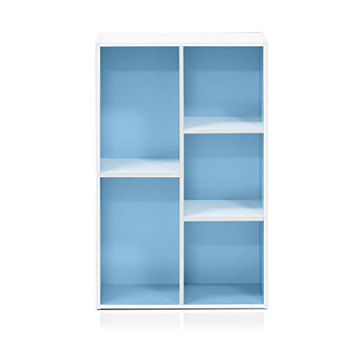 Image of Furinno LUDER Book Shelf, 5-Cube Bookshelf, Reversible Bookcase, 9.4 x 19.5 x 31.5, Easy Assembly, for Living Room, Bedroom, Home Office, White /Light Blue
