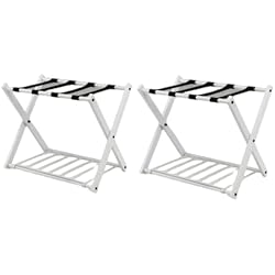Apoya Maletas Plegables GIANTEX Portaequipajes Plegable simple, Portaequipajes de Metal para Ahorro de Espacio, Utilizar en Habitaciones, Hoteles, 68 x 43 x 58 cm (Blanco)