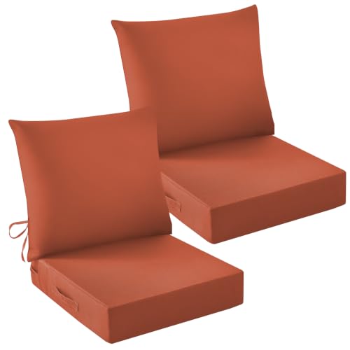 Image of Outdoor Chair Cushions, 24 x 24 Inch Outdoor Cushion for Patio Furniture, Patio Chair Cushion, Waterproof & Fade Resistant Deep Patio Furniture Cushions Set with Handle and Ties, Spice (Set of 2)