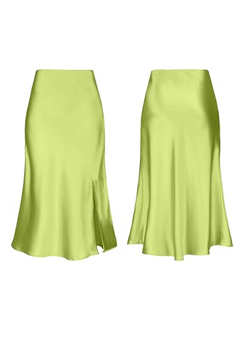Amazon.com: Mist Azur Women Silky Satin Side Split Skirt