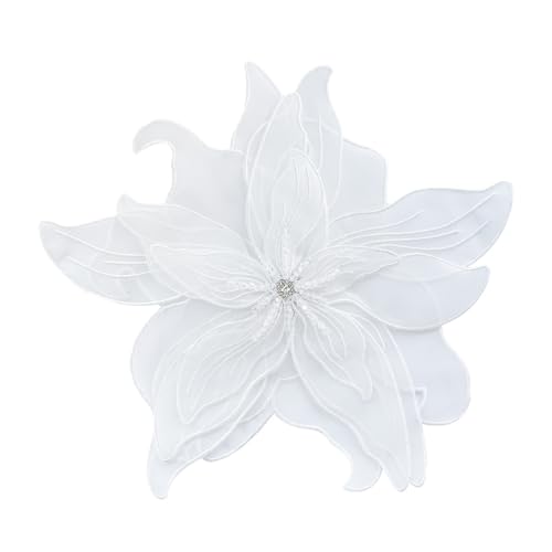 Image of Exaggerated Organza Fabric Flower Brooch Pin for Women Girls Fashion Dainty Layered Big Beaded Corsage Boutonniere Brooches Lapel Pins Delicate Wedding Birthday Holiday Dress Accessories Jewelry Gift
