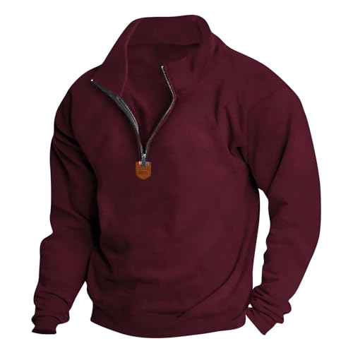 Mens Casual Fleece Pullover Sweatshirt Half Zip Stand Collar Sweatshirts Solid Color Long Sleeve Polo Shirt Warm Tops2