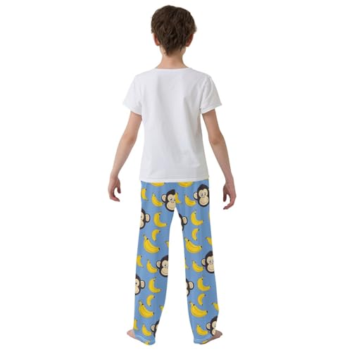 Pajama Bottoms, Monkeys and Bananas on Blue Pajamas Pant Lounge Wear Sleep Long Pants Casual Sleepwear Pjs3