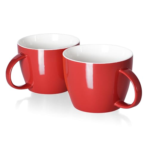 Juego de 2 tazas grandes de cerámica roja 30 oz miniatura 1