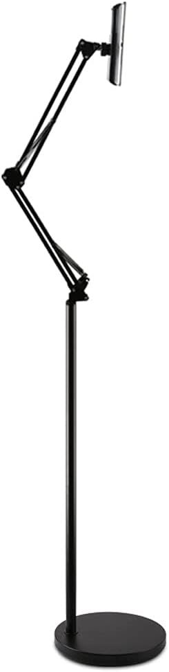 Phone/Tablet Floor Stand, Heavy Duty Steel Metal Universal Adjustable Mobile Cell Smartphone Mount Lazy Bracket 360 Degree Rotation Holder Gooseneck Clamp Flexible Long Arm (Black, 4.6 feet)