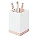 mDesign Glass Bathroom Vanity Countertop Organizers - Dispenser Pump, Toothbrush Stand, Storage Jar, Soap Dish - Hold Cotton Swabs, Toothpaste, Makeup, Accessories, Lumiere Collection, White/Rose Gold
