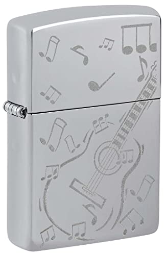 Encendedor Zippo con grabado de guitarra y notas musicales miniatura 1