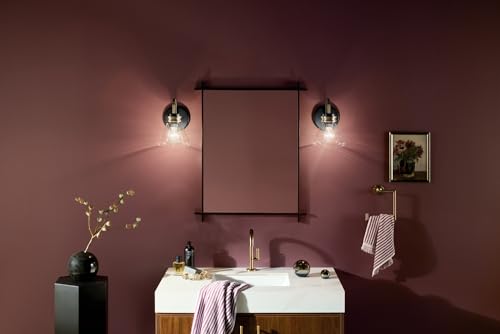 Image of Kichler Farum 7.25 inch 1-Light Wall Sconce Bathroom Vanity Light Fixture with Clear Glass in Black for Fireplace, Kitchen, Bedroom, Hallway, or Vanity (7.25 inch W x 9.5 inch H) 55153BKCLR