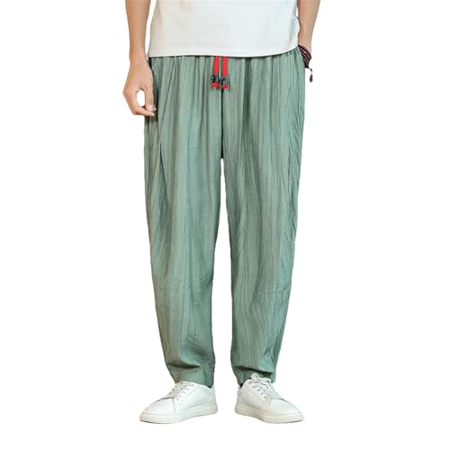 Men's Summer Thin Chinese Style Loose Wide Leg Breathable Ice Silk Harem Casual Long Pants